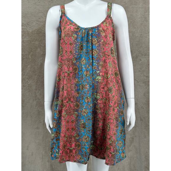 Paani Dress Womens Medium Red Blue‎ Floral Boho Sleeveless Sheer Pockets Beach - Picture 1 of 10